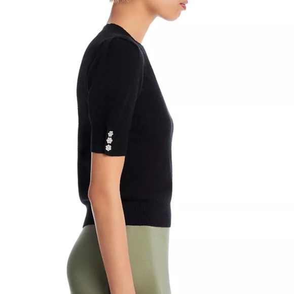Luxurious 100% Cashmere Crystal Button Short Sleeve Sweater By Aqua in Black - Picture 3 of 7